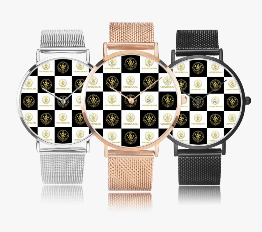 Venerean Checkered Ultra-Thin Watch – Timeless Precision with Modern Flair