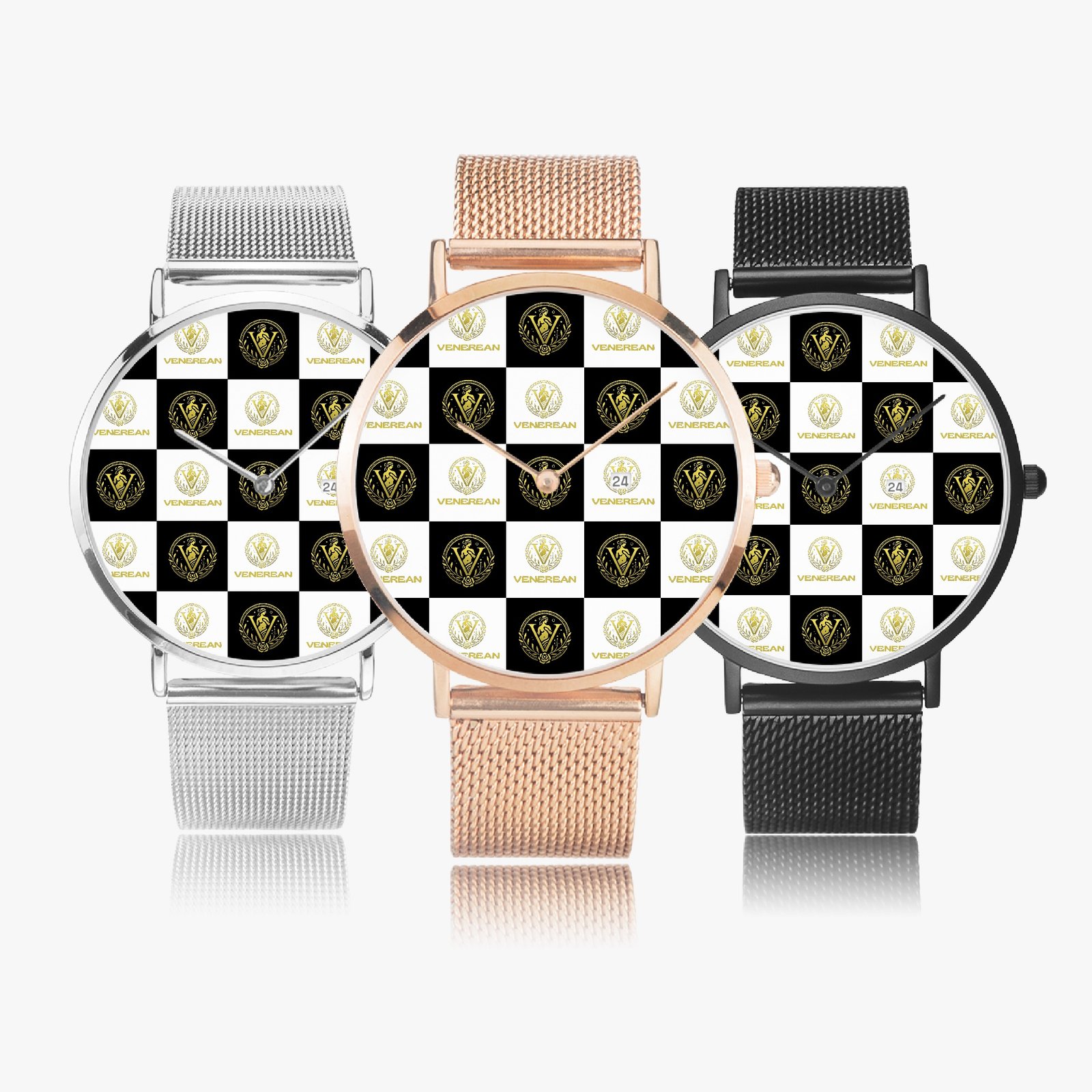 Venerean Checkered Ultra-Thin Watch – Timeless Precision with Modern Flair